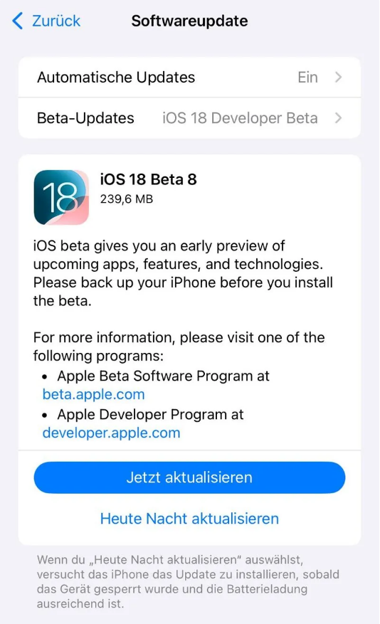 鼓楼苹果手机维修分享苹果 iOS / iPadOS 18 开发者预览版 Beta 8 发布 